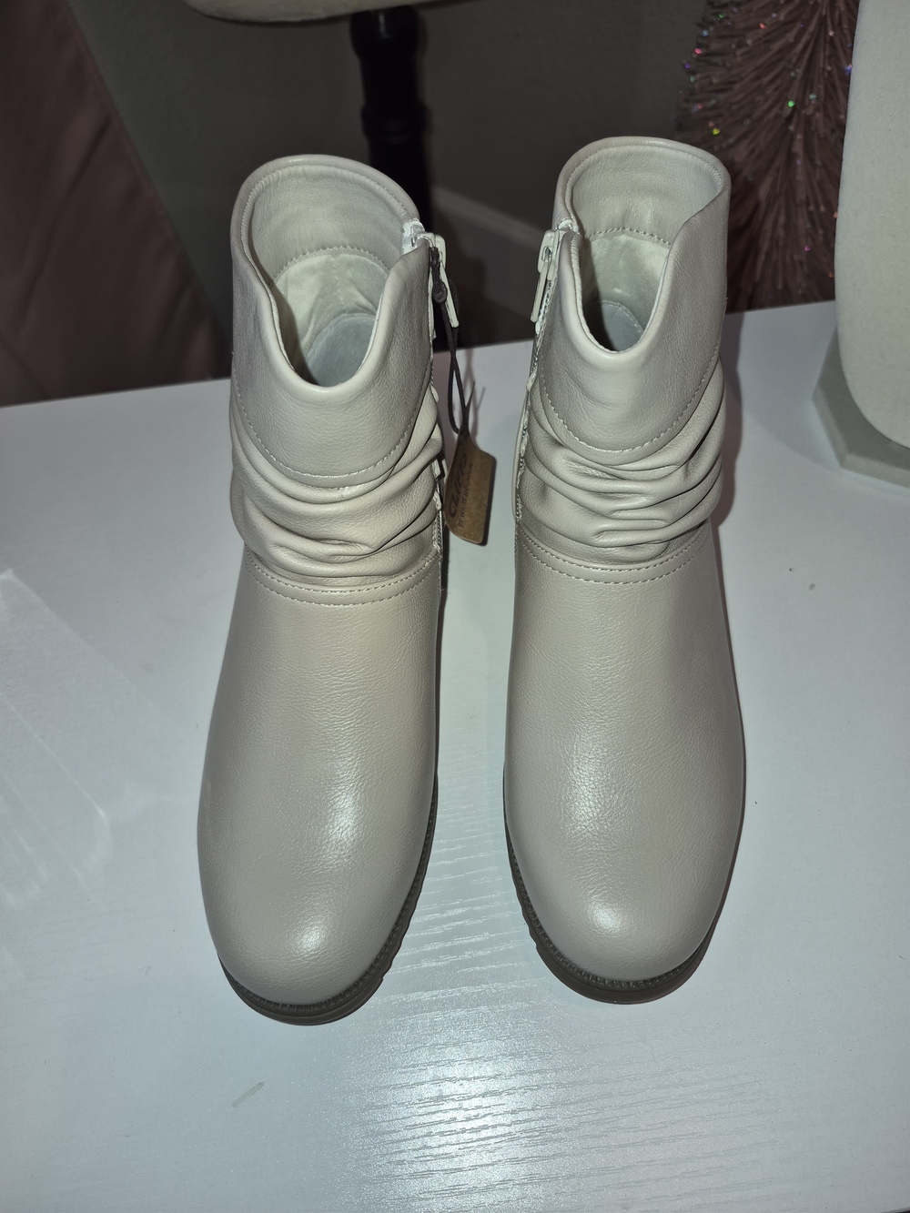 Cliffs by WHITE MOUNTAIN Cream Slouch Ankle Booties with Side Zip